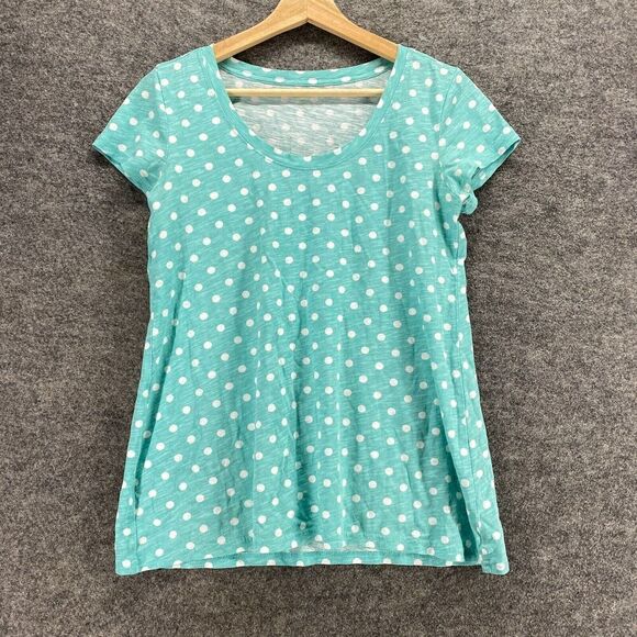 Garnet Hill T-Shirt Women XS Blue Polka Dot Short Sleeve Round Neck Cotton - Picture 1 of 9